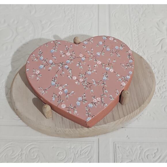 Coaster Set Homewarmers By Valorie Hearts with Wood Base Cottagecore Shabby Chic - Picture 10 of 10